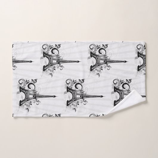 Paris Eiffel Tower Schwarz-weiß Elegant Geblüht Badhandtuch Set (Handtuch)