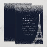 Paris Eiffel Tower Silver Confetti Navy Hochzeit