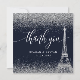 Paris Eiffel Tower Silver Navy Hochzeit Dankeskarte