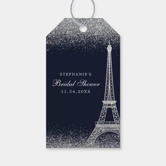 Paris Eiffel Tower Silver Sparkle Brautparty Geschenkanhänger (Vorderseite)