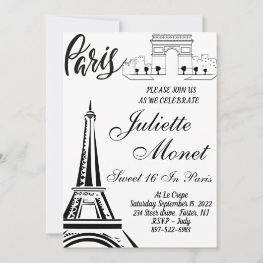 Paris Eiffel Tower Sweet 16 Einladungen (Vorderseite)