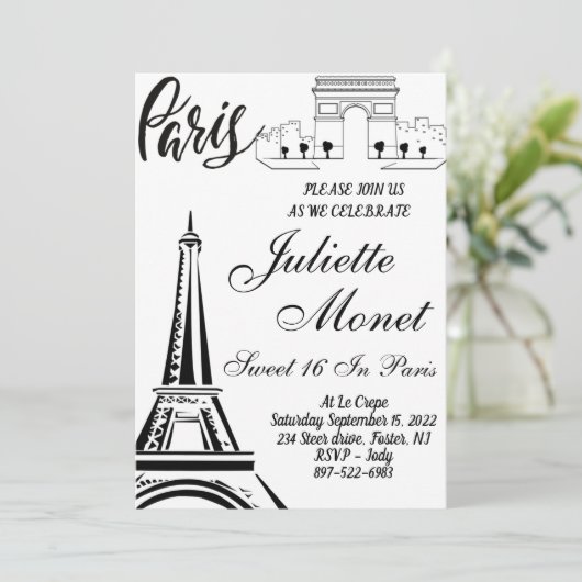 Paris Eiffel Tower Sweet 16 Einladungen (Stehend Vorderseite)