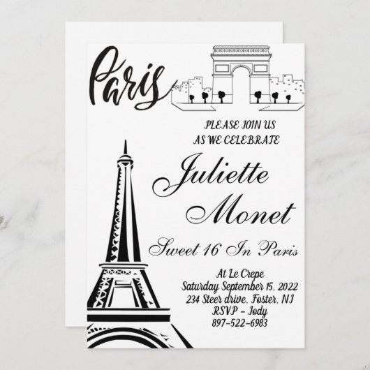 Paris Eiffel Tower Sweet 16 Einladungen (Vorne/Hinten)