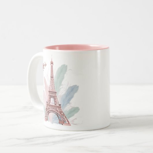 Paris Eiffel Tower Tasse mit Pastel Feathers (Vorderseite Links)