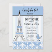Paris Eiffel Tower Theme Baby Dusche Blue Junge Einladung (Vorderseite)