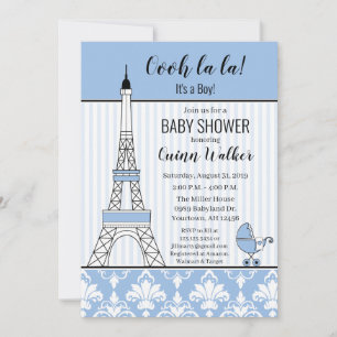 Paris Eiffel Tower Theme Baby Dusche Blue Junge Einladung