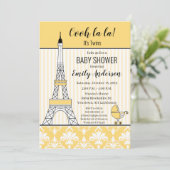 Paris Eiffel Tower Theme Kinderdusche Gelb Einladung (Stehend Vorderseite)