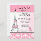 Paris Eiffel Tower Theme Kinderdusche pink Einladung (Vorderseite)