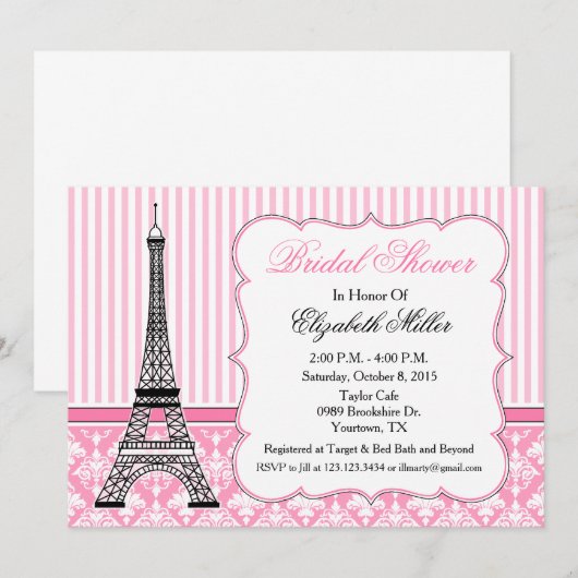 Paris Eiffel Tower Theme Party Pink Einladung (Vorne/Hinten)