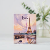 Paris Eiffel Tower Travel Watercolor Custom Text Postkarte (Stehend Vorderseite)