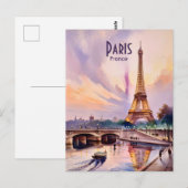 Paris Eiffel Tower Travel Watercolor Custom Text Postkarte (Vorne/Hinten)