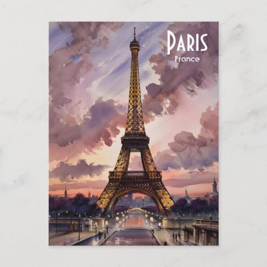 Paris Eiffel Tower Twilight Wasserfarbe Benutzerde Postkarte (Vorderseite)
