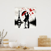 Paris Eiffel Tower Valentines Holiday Card Poster (Küche)