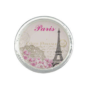 Paris Eiffel Tower Vintag Pink Blume Girly Ring