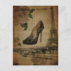 Paris eiffel tower vintage girly shoes postkarte
