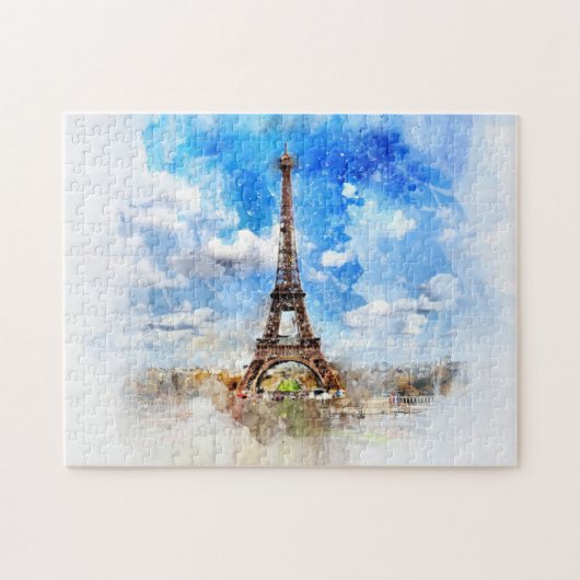 Paris Eiffel Tower Wasserfarbe gestrichen Puzzle (Horizontal)