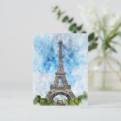 Paris Eiffel Tower Watercolor #02 Postkarte (Stehend Vorderseite)