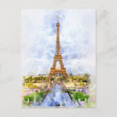 Paris Eiffel Tower Watercolor - Sunset #02 Postkarte (Vorderseite)