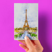 Paris Eiffel Tower Watercolor - Sunset #02 Postkarte