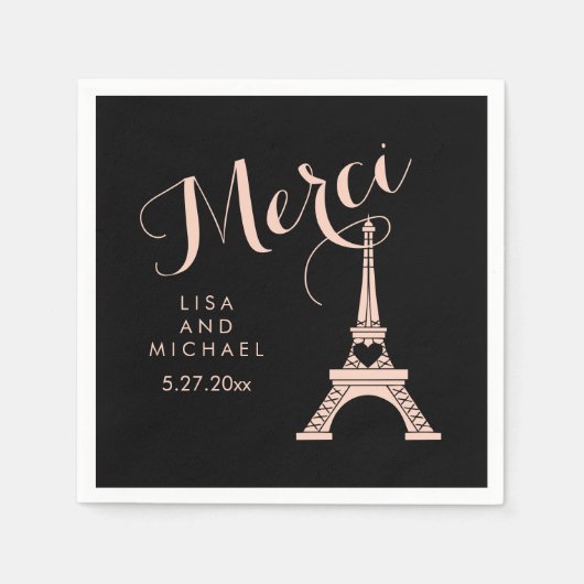 Paris Eiffel Tower Wedding Black and Pink Merci Serviette (Vorderseite)