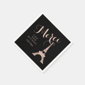 Paris Eiffel Tower Wedding Black and Pink Merci Serviette (Ecke)