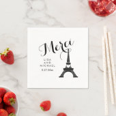 Paris Eiffel Tower Wedding Black and White Merci Serviette (Beispiel)