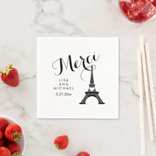 Paris Eiffel Tower Wedding Black and White Merci Serviette (Beispiel)