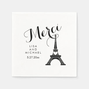 Paris Eiffel Tower Wedding Black and White Merci Serviette
