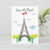Paris Eiffel Tower Wedding Date Save The Date (Stehend Vorderseite)