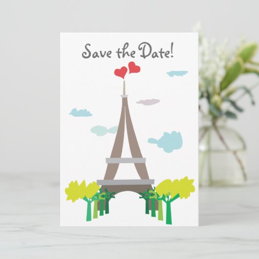 Paris Eiffel Tower Wedding Date Save The Date (Stehend Vorderseite)