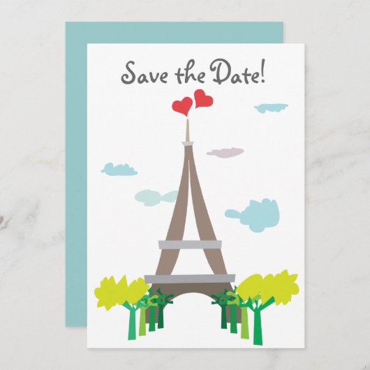 Paris Eiffel Tower Wedding Date Save The Date (Vorne/Hinten)