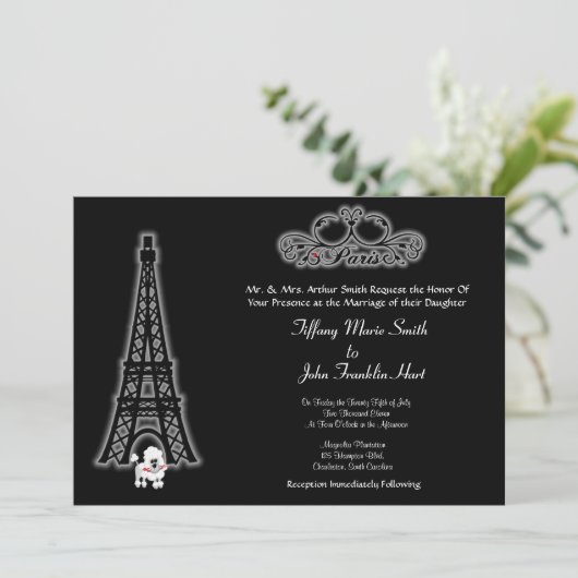 Paris Eiffel Tower Wedding Einladung (Stehend Vorderseite)