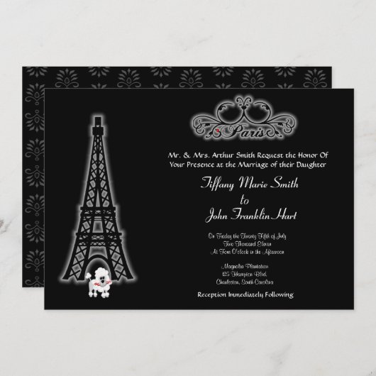 Paris Eiffel Tower Wedding Einladung (Vorne/Hinten)