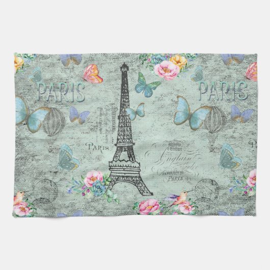 Paris-Eiffel Turm-Blume-Blumen--Vintag-Rosen Handtuch (Horizontal)