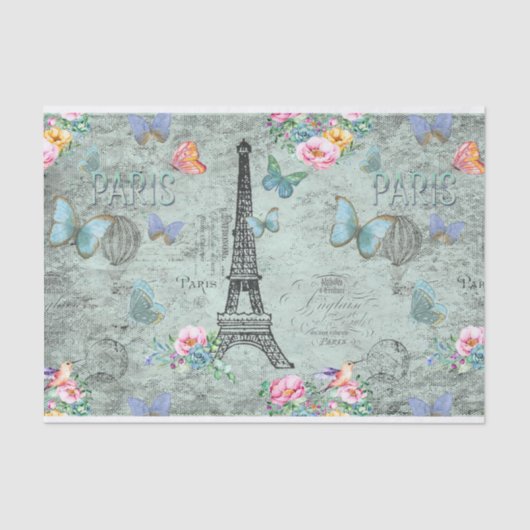 Paris-Eiffel Turm-Blume-Blumen--Vintag-Rosen Seidenpapier (Vorderseite)