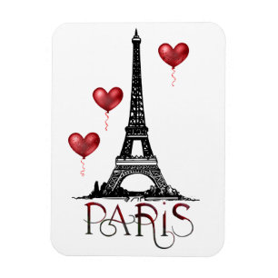 Paris, Eiffel-Turm und rote Herzballons Magnet