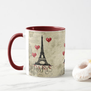 Paris, Eiffel-Turm und rotes Herz Pergament Tasse