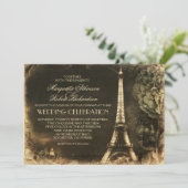 Paris Eiffel Turm Vintage Hochzeit Einladungen (Stehend Vorderseite)