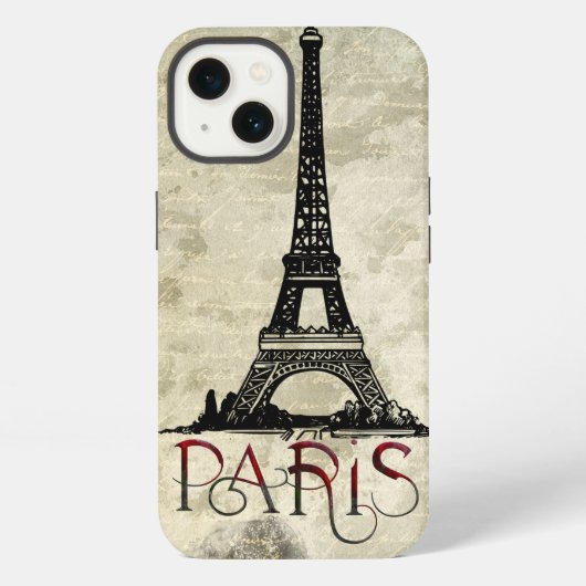 Paris, Eiffel-Turm Vintage-Schrift iPhone Hülle (Rückseite)
