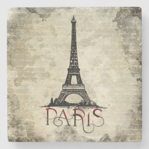 Paris, Eiffel-Turm Vintage Schrift Steinuntersetzer