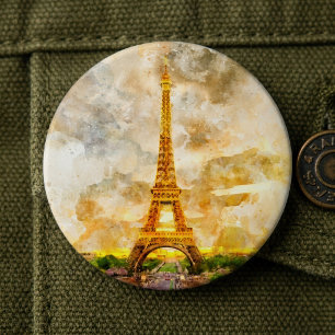 Paris Eiffelturm Aquarell Sonnenuntergang Kunst Dr Button