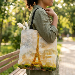 Paris Eiffelturm Aquarell Sonnenuntergang Kunst Dr Tasche