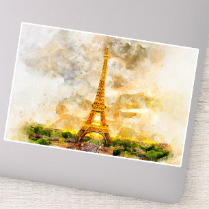 Paris Eiffelturm Aquarell Sonnenuntergang Kunstpri Aufkleber