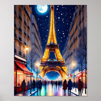 Paris Eiffelturm auf dem Nachtposter Poster