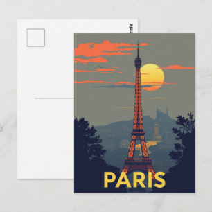 Paris Eiffelturm bei Sonnenuntergang Vintage Frank Postkarte