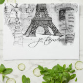 Paris Eiffelturm Black & White Collage Scene Handtuch (Gefaltet)