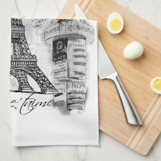 Paris Eiffelturm Black & White Collage Scene Handtuch (Viertel Falte)