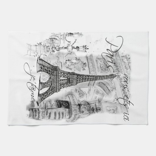 Paris Eiffelturm Black & White Collage Scene Handtuch (Horizontal)