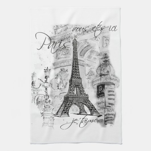 Paris Eiffelturm Black & White Collage Scene Handtuch (Vertikal)