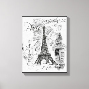 Paris Eiffelturm Black & White Collage Scene Leinwanddruck